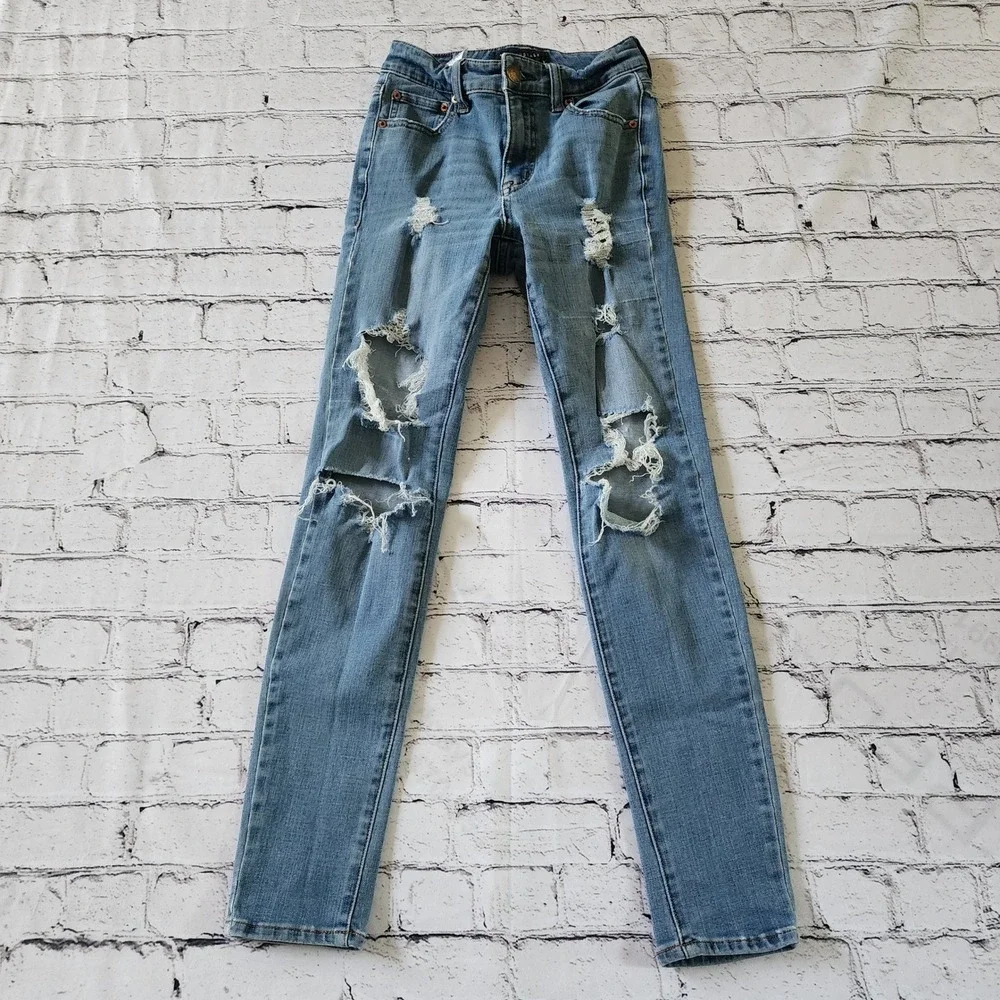 Aeropostale Women's High Rise Jegging Jeans 0 Reg Blue Distressed Ripped Skinny